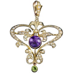 Antique Edwardian Suffragette Amethyst 9 Carat Gold, circa 1910 Pendant