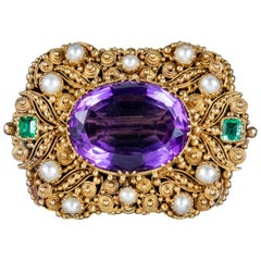 Antique Edwardian Suffragette Amethyst Brooch 18 Carat Gold, circa 1910