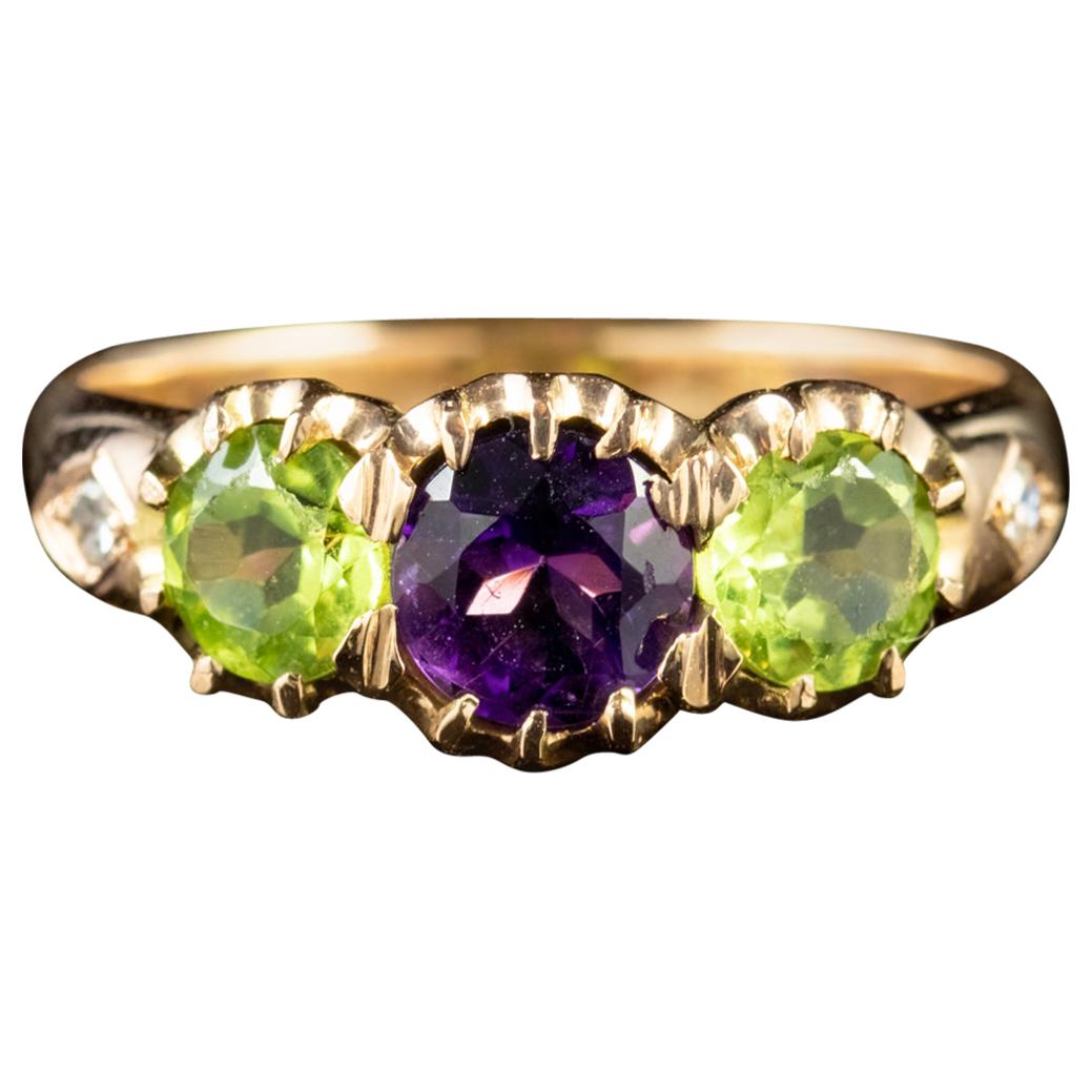 Antique Edwardian Suffragette Amethyst Peridot 18 Carat Gold, circa 1910 Ring For Sale