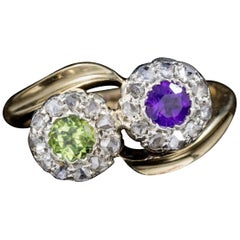 Antique Edwardian Suffragette Amethyst Peridot Twist Ring Dated London, 1910