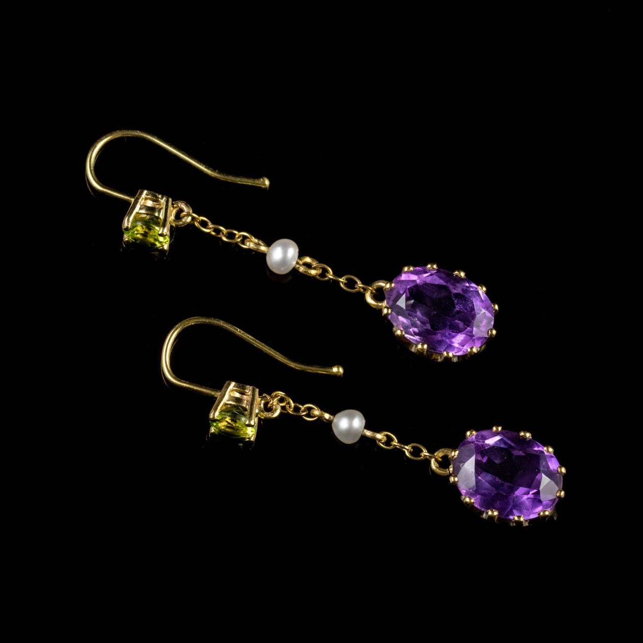 Antique Edwardian Suffragette Dangle Earrings 9 Carat Gold, circa 1915 1