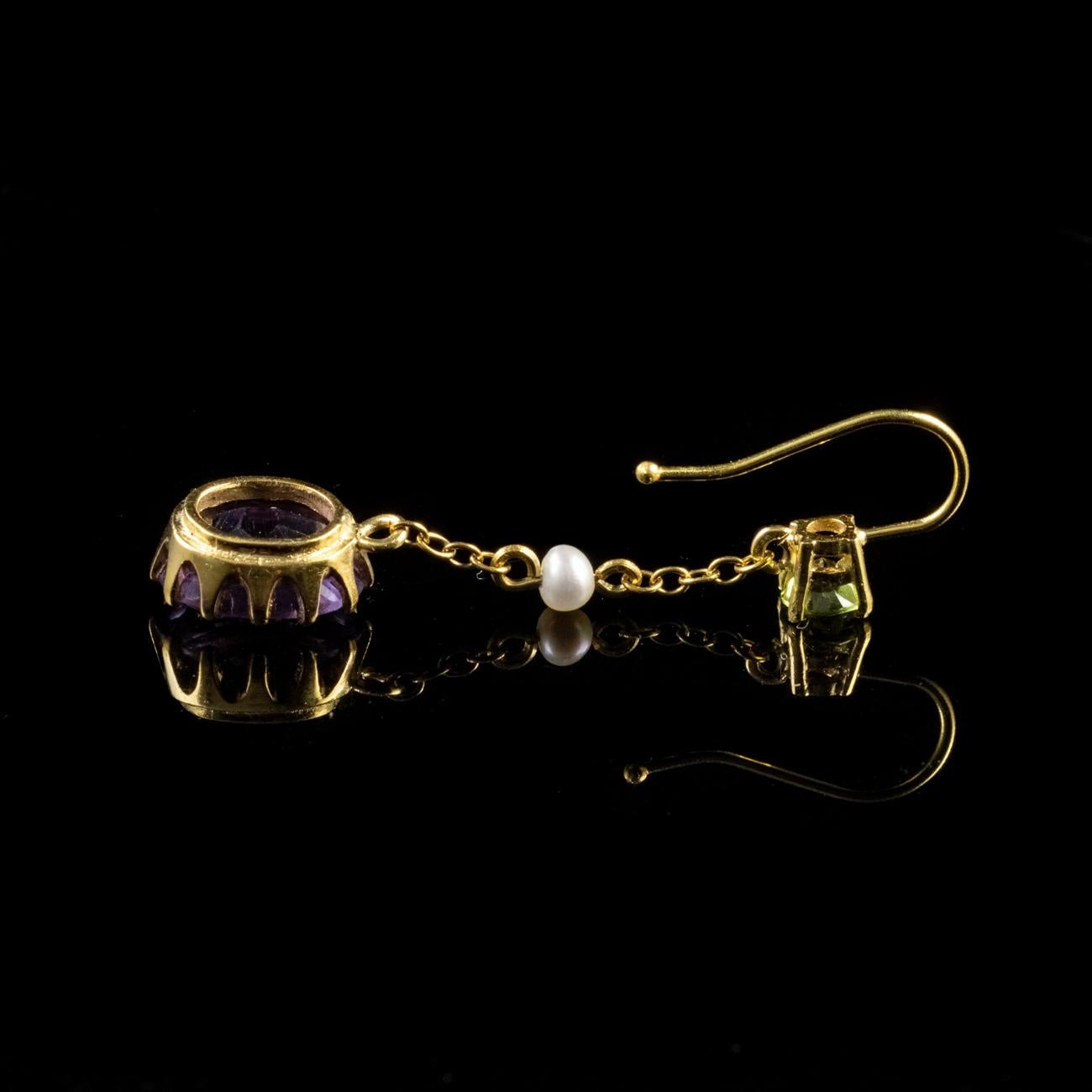 Antique Edwardian Suffragette Dangle Earrings 9 Carat Gold, circa 1915 2