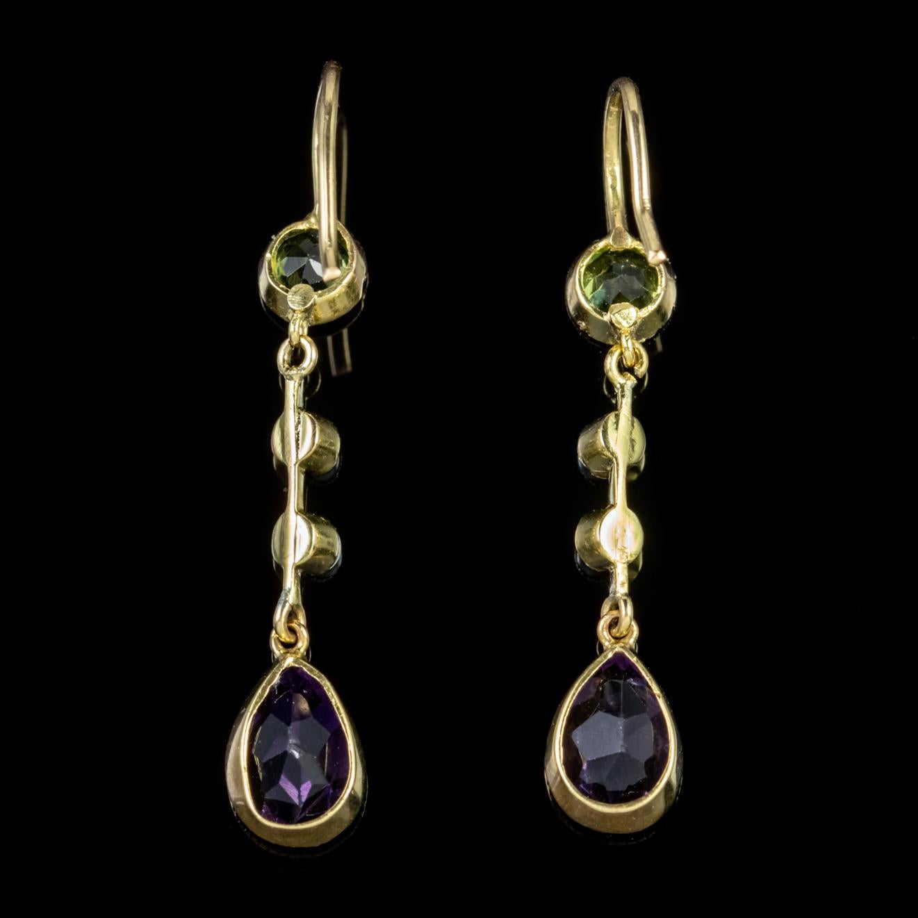 Antique Edwardian Suffragette Drop Earrings 18 Carat Gold, circa 1915 In Good Condition In Lancaster, Lancashire
