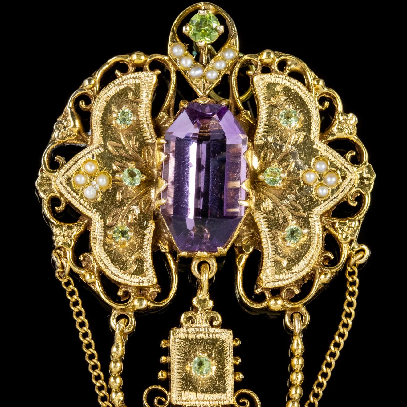 Antique Edwardian Suffragette Drop Pendant 18 Carat Gold Amethyst, circa 1910 1