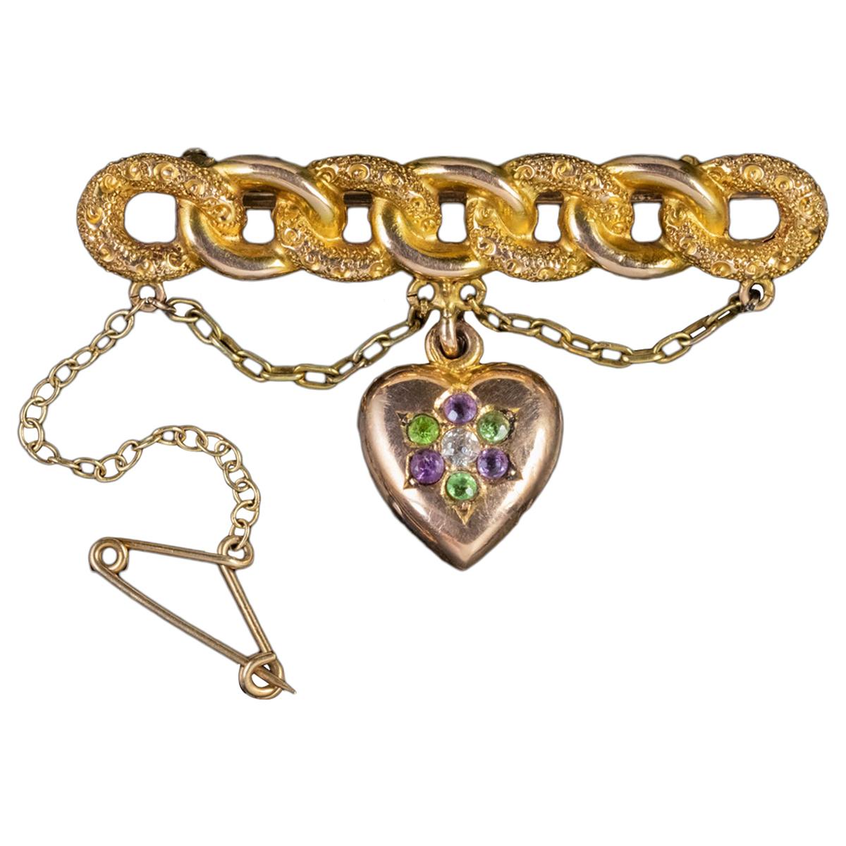 Antique Edwardian Suffragette Heart Brooch 15 Carat Gold, circa 1910