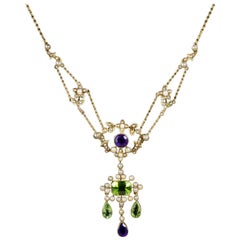 Antique Edwardian Suffragette Lavaliere Necklace 15 Carat Gold, circa 1915