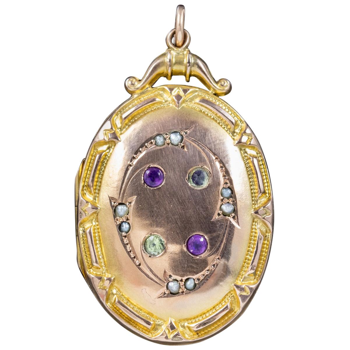 Antique Edwardian Suffragette Locket 9 Carat Gold Back and Front, circa 1910