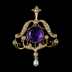 Antique Edwardian Suffragette Pendant 4 Carat Amethyst 18 Carat Gold, circa 1910
