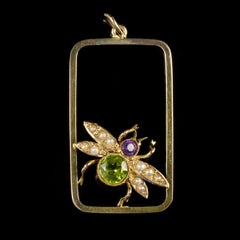 Antique Edwardian Suffragette Peridot Bee Pendant, circa 1915