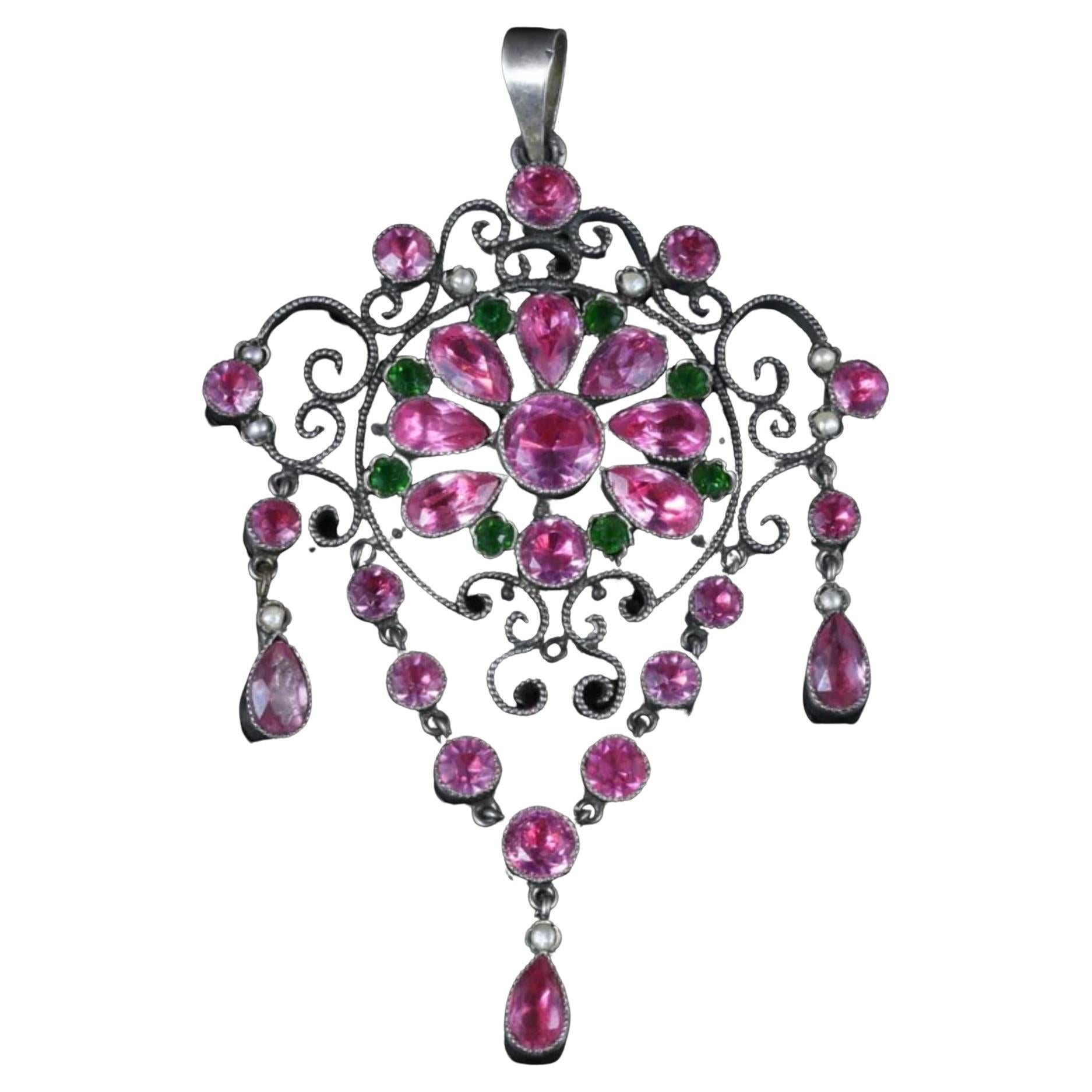 Antique Edwardian Suffragette Pink Paste Silver Pendant, circa 1910