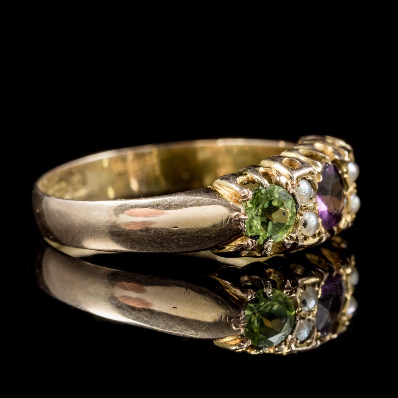 Women's Antique Edwardian Suffragette Ring 18 Carat Gold Dated Chester, 1904
