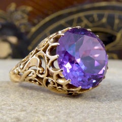 Antique Edwardian Synthetic Alexandrite 14 Carat Yellow Gold Ring