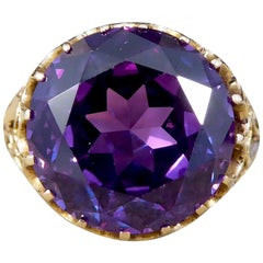 Antique Edwardian Synthetic Alexandrite 14 Carat Yellow Gold Ring