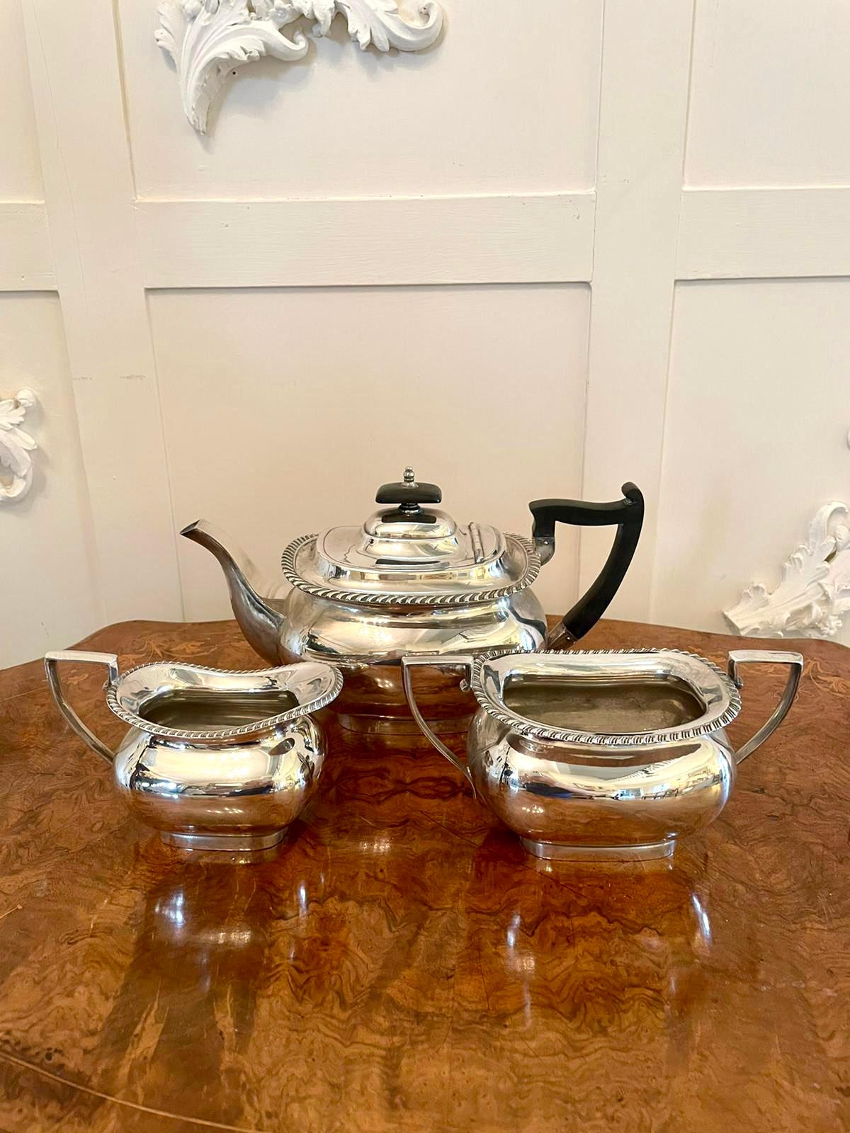 Antique Edwardian Three Piece Silver Plated Tea Set by Walker & Hall For Sale 2