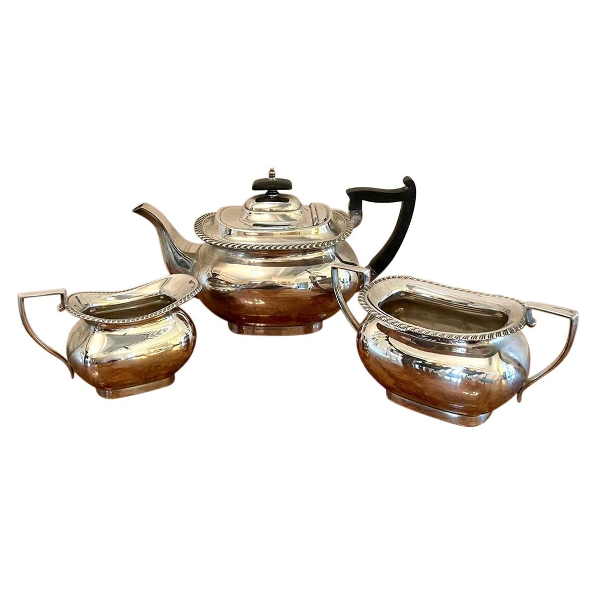 Antique Edwardian Three Piece Silver Plated Tea Set by Walker & Hall For Sale
