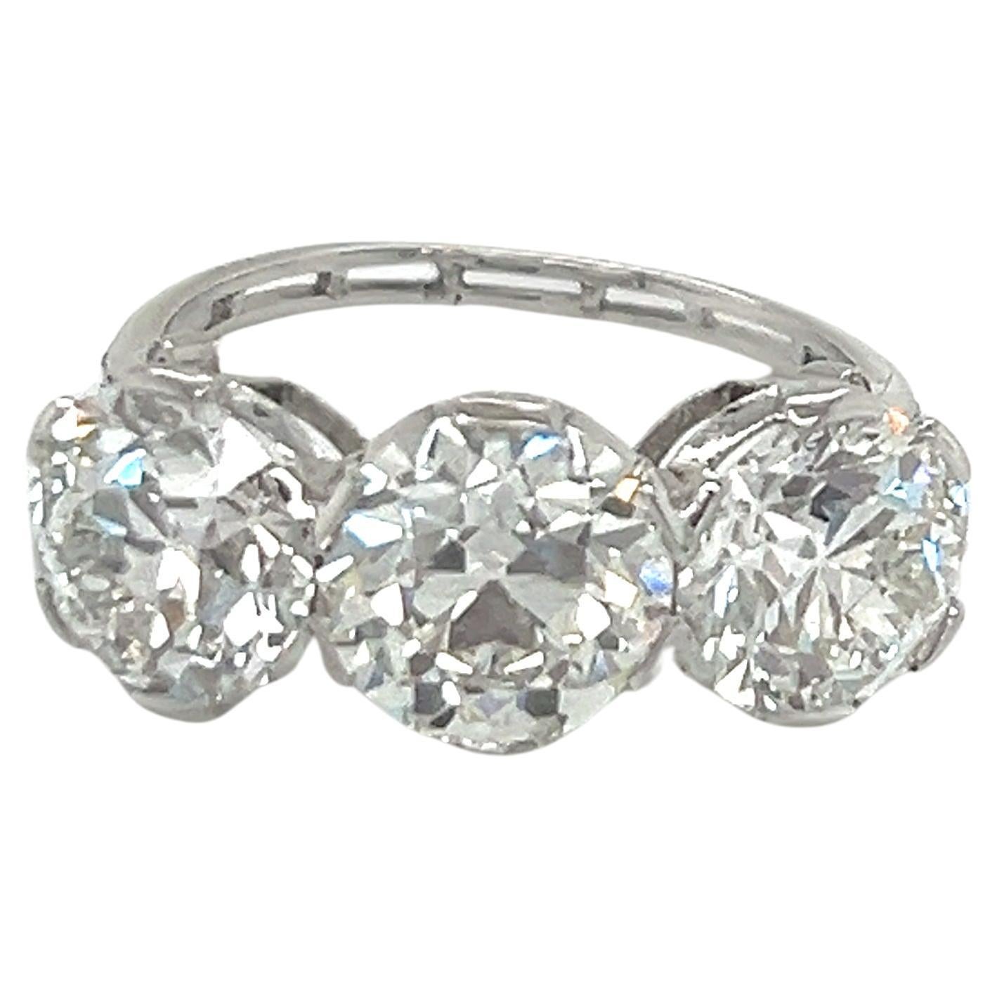 Antique Edwardian Three-Stone Diamond Ring 5.37cts For Sale