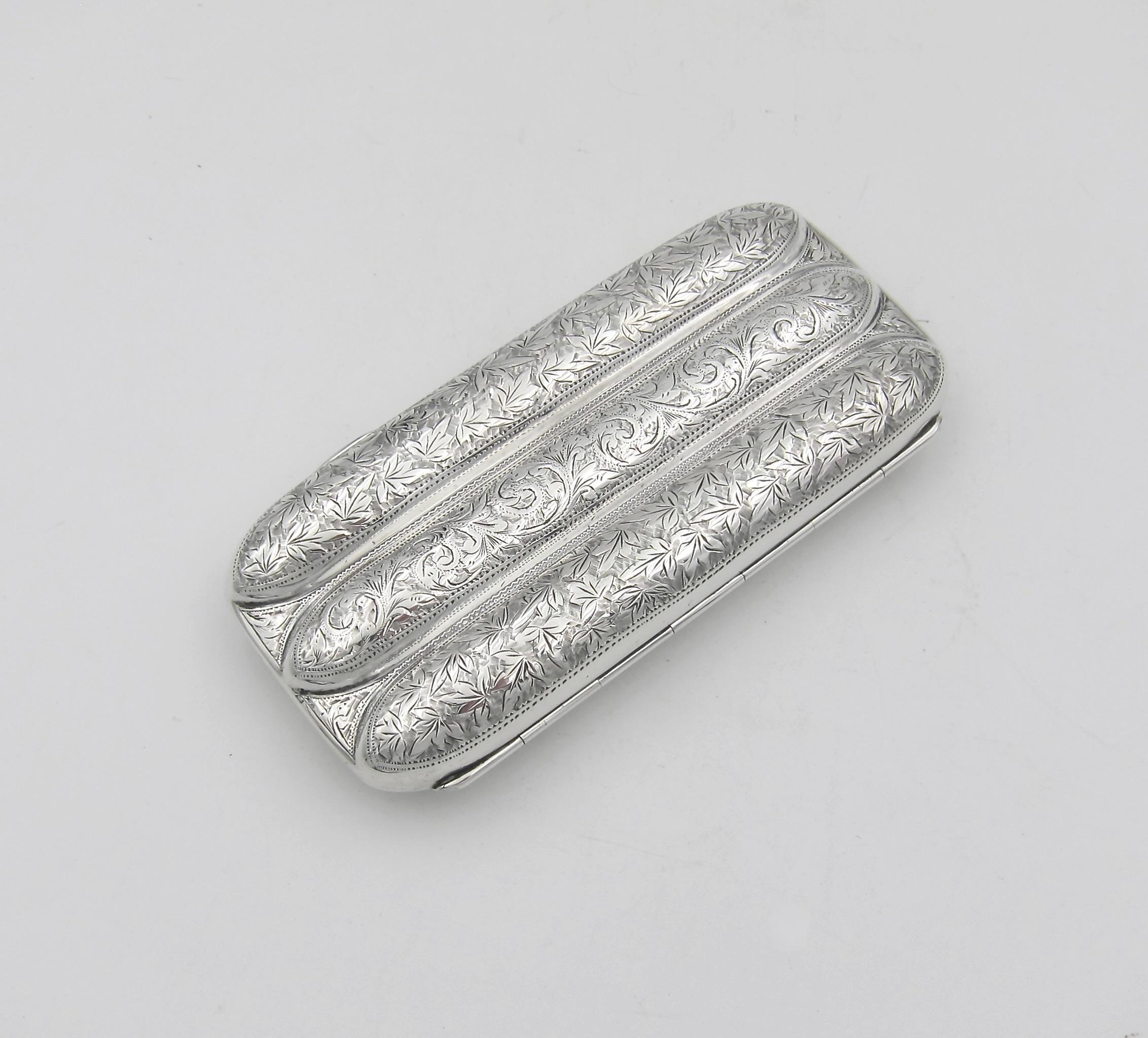 Gilt Antique Edwardian Three Tube Sterling Silver Cigar Case From William Aitken 1901