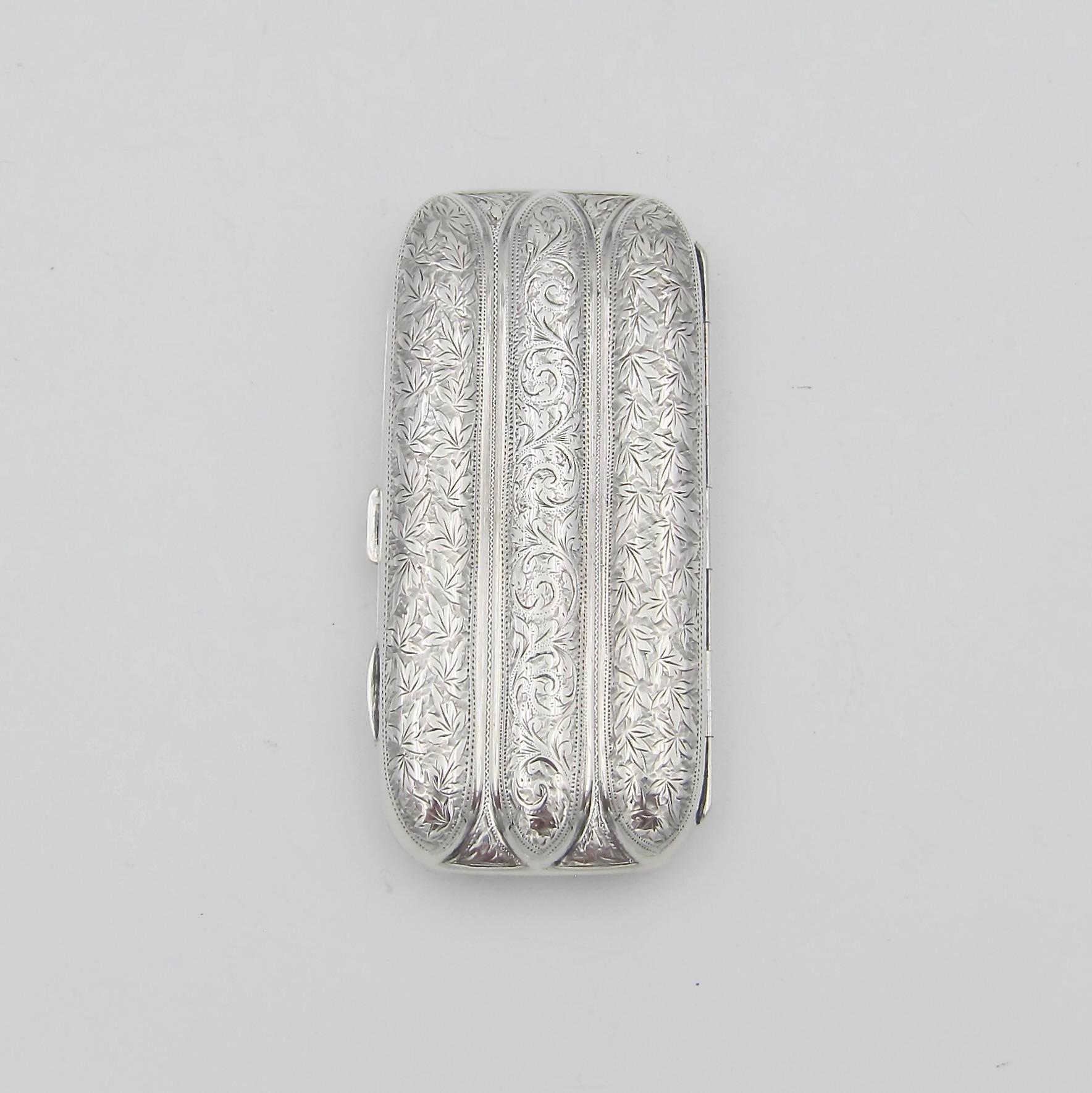 Antique Edwardian Three Tube Sterling Silver Cigar Case From William Aitken 1901 In Good Condition In Los Angeles, CA