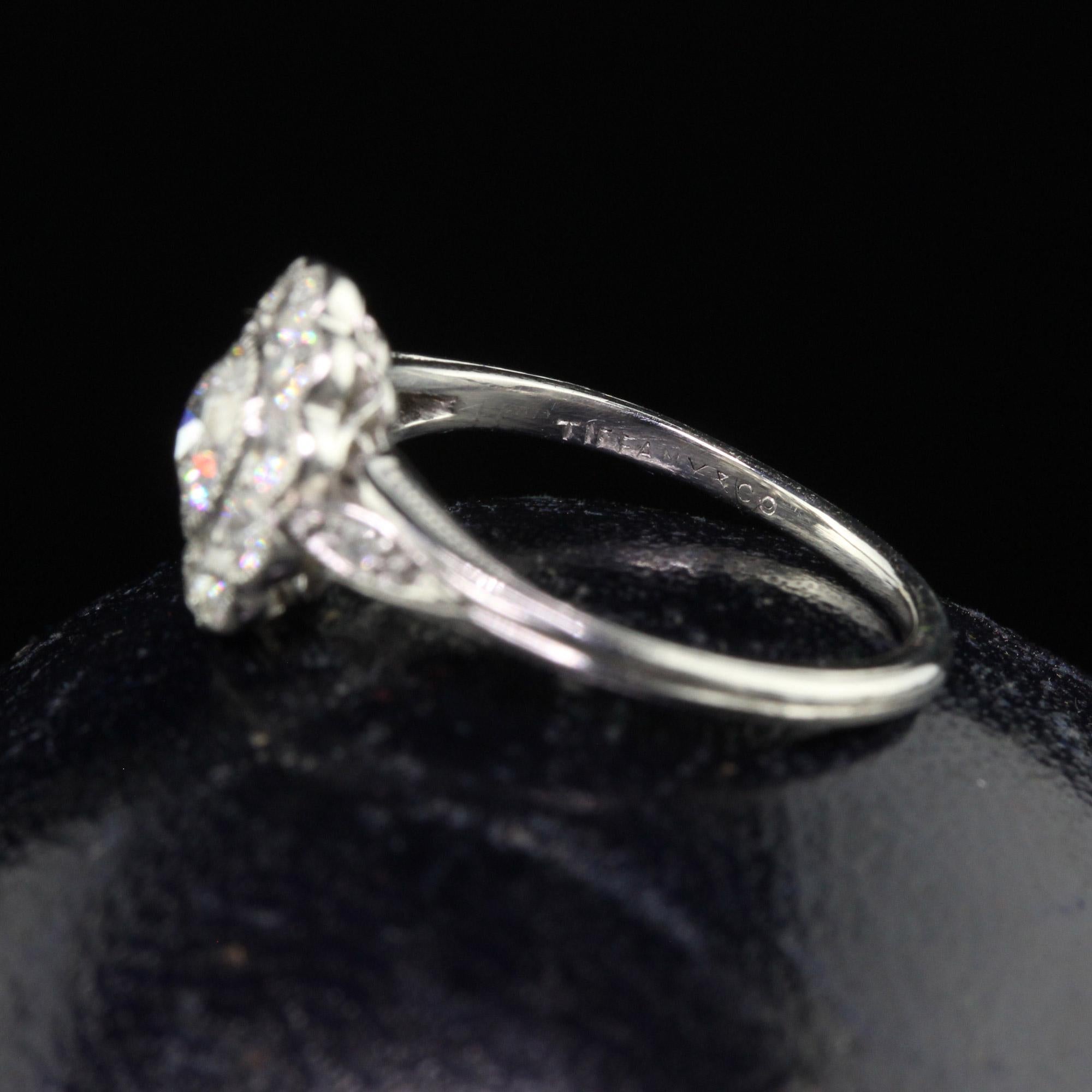 Antique Edwardian Tiffany and Co Platinum Old Euro Diamond Engagement Ring In Good Condition In Great Neck, NY