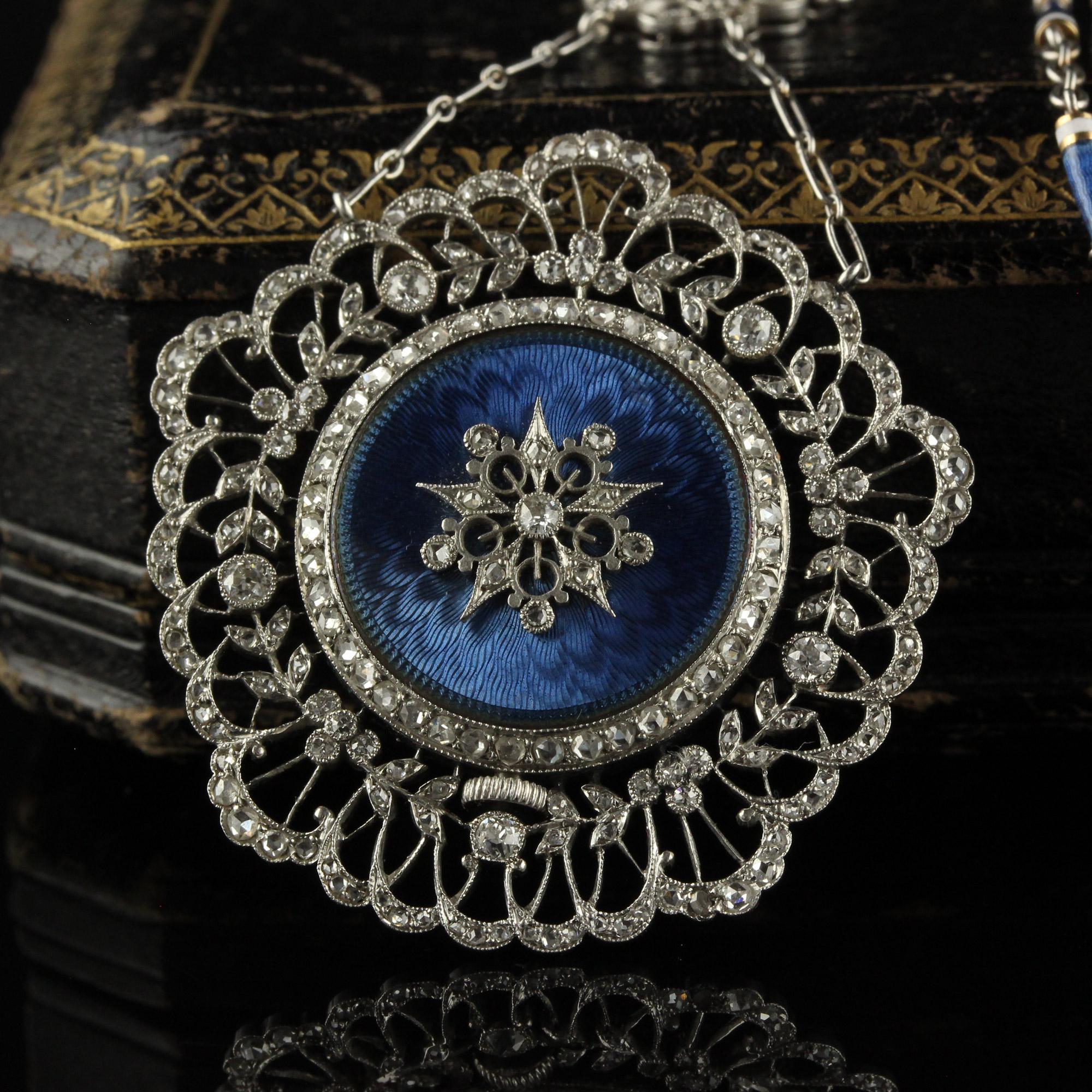 Women's Antique Edwardian Tiffany Co Diamond Enamel Filigree Guilloche Watch Necklace For Sale