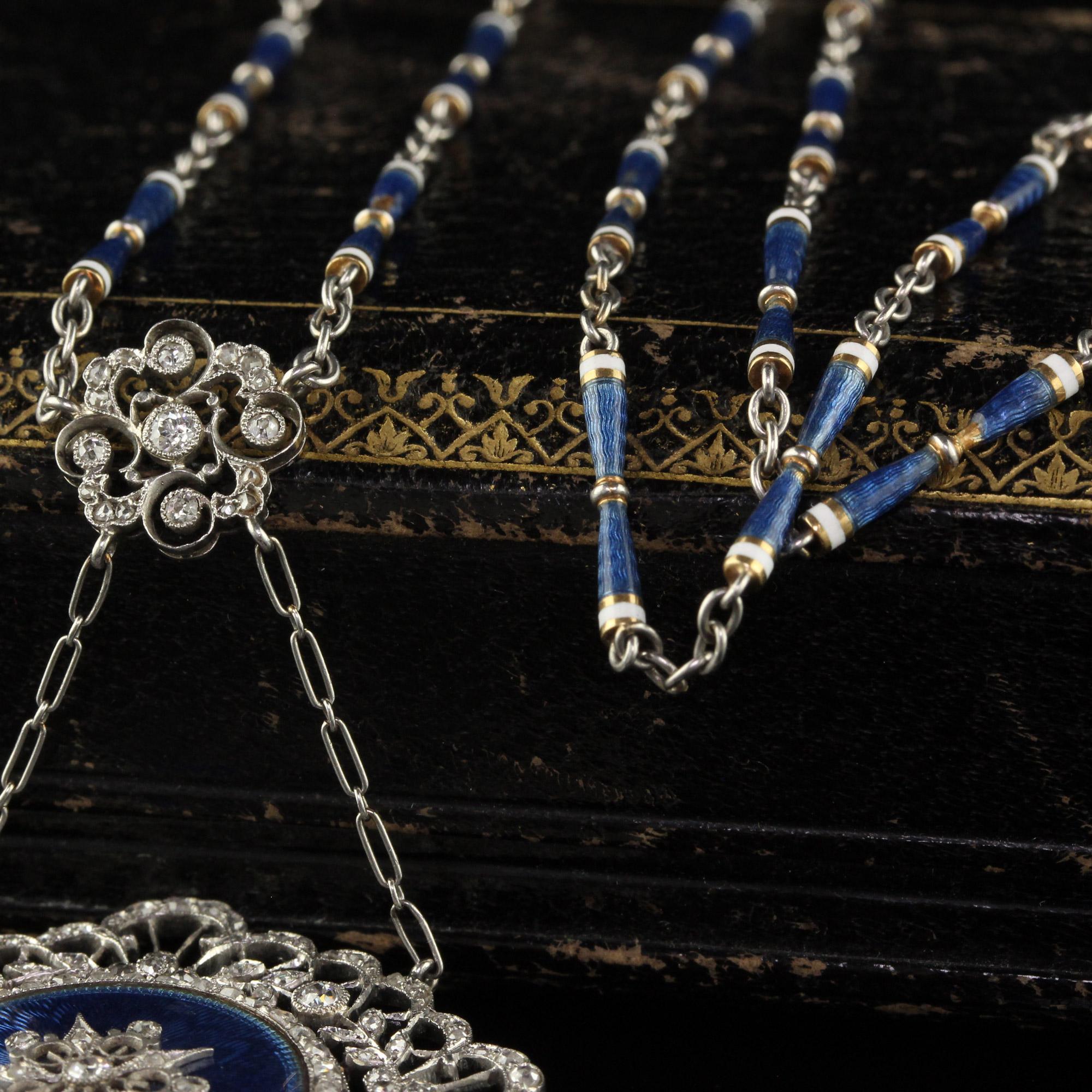 Donna Antico Tiffany & Co. Diamante smaltato Filigrana Guilloche Orologio Collana in vendita