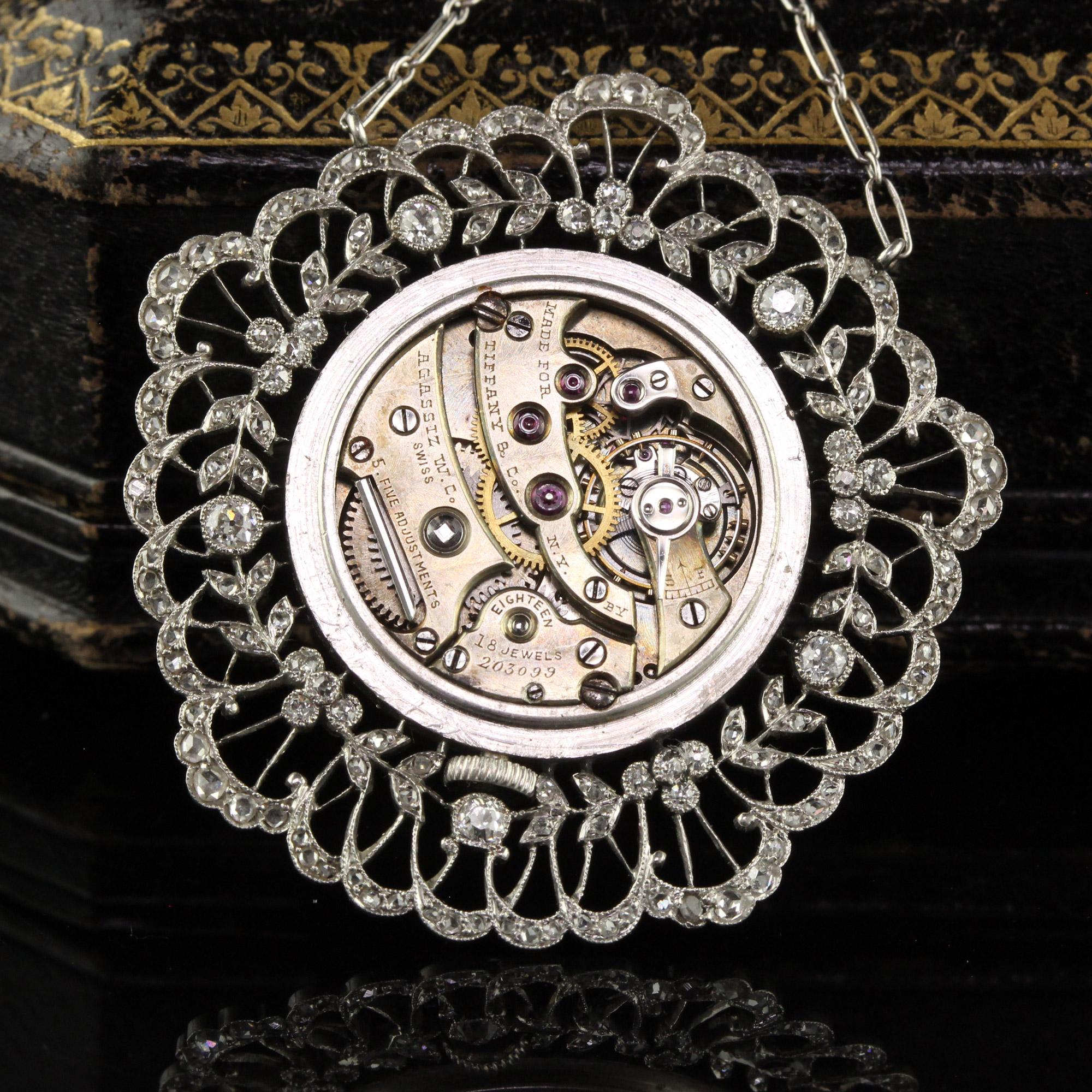 Antico Tiffany & Co. Diamante smaltato Filigrana Guilloche Orologio Collana in vendita 2