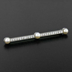 Antique Edwardian Tiffany & Co. Platinum 14k Gold Pearl Diamond Bar Pin Brooch
