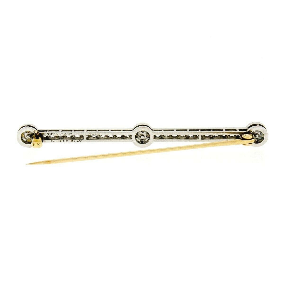 Old European Cut Antique Edwardian Tiffany & Co. Platinum 14k Gold Pearl Diamond Bar Pin Brooch