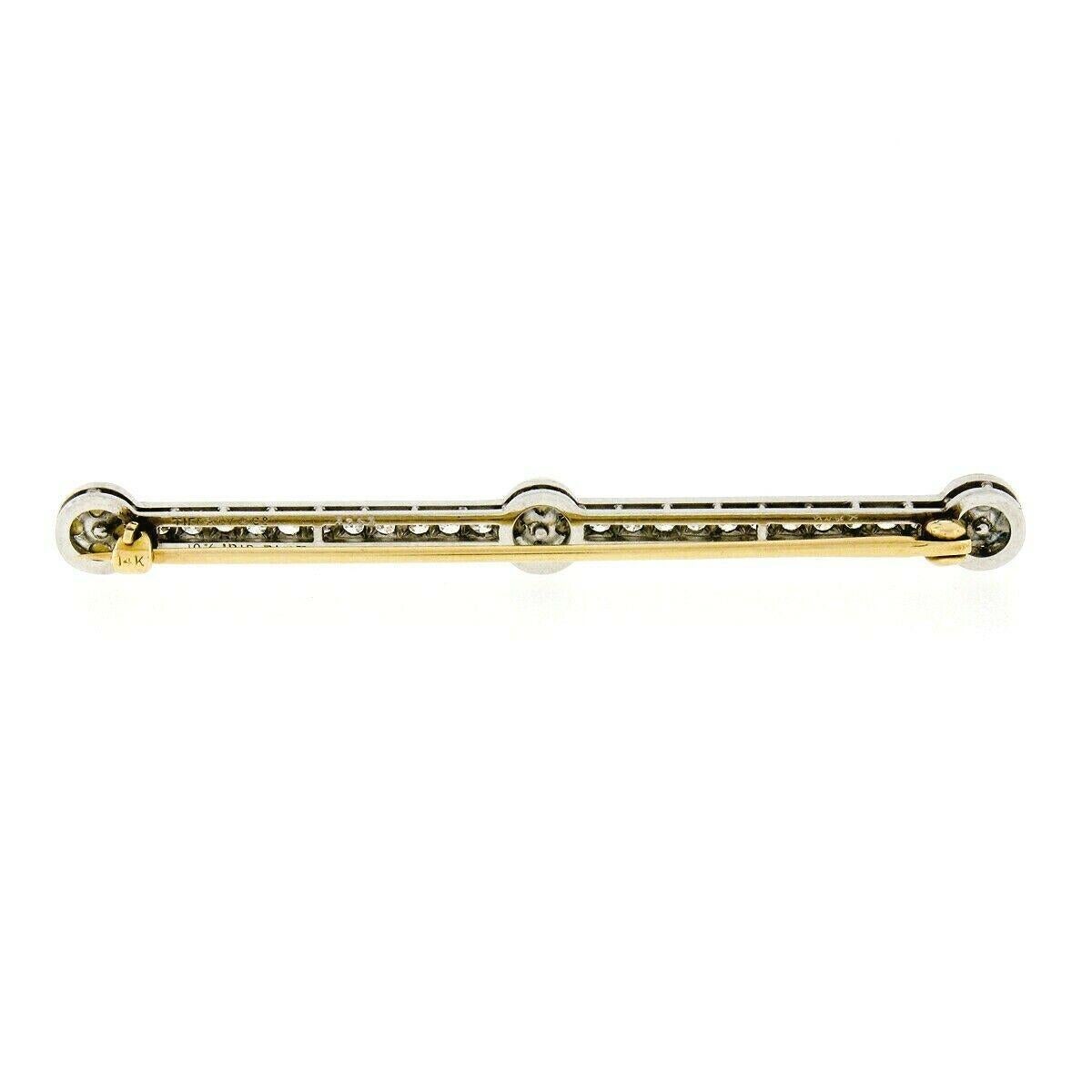 Antique Edwardian Tiffany & Co. Platinum 14k Gold Pearl Diamond Bar Pin Brooch In Excellent Condition In Montclair, NJ