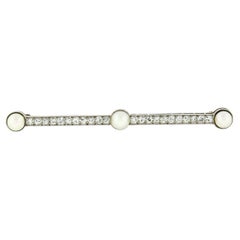 Antique Edwardian Tiffany & Co. Platinum 14k Gold Pearl Diamond Bar Pin Brooch