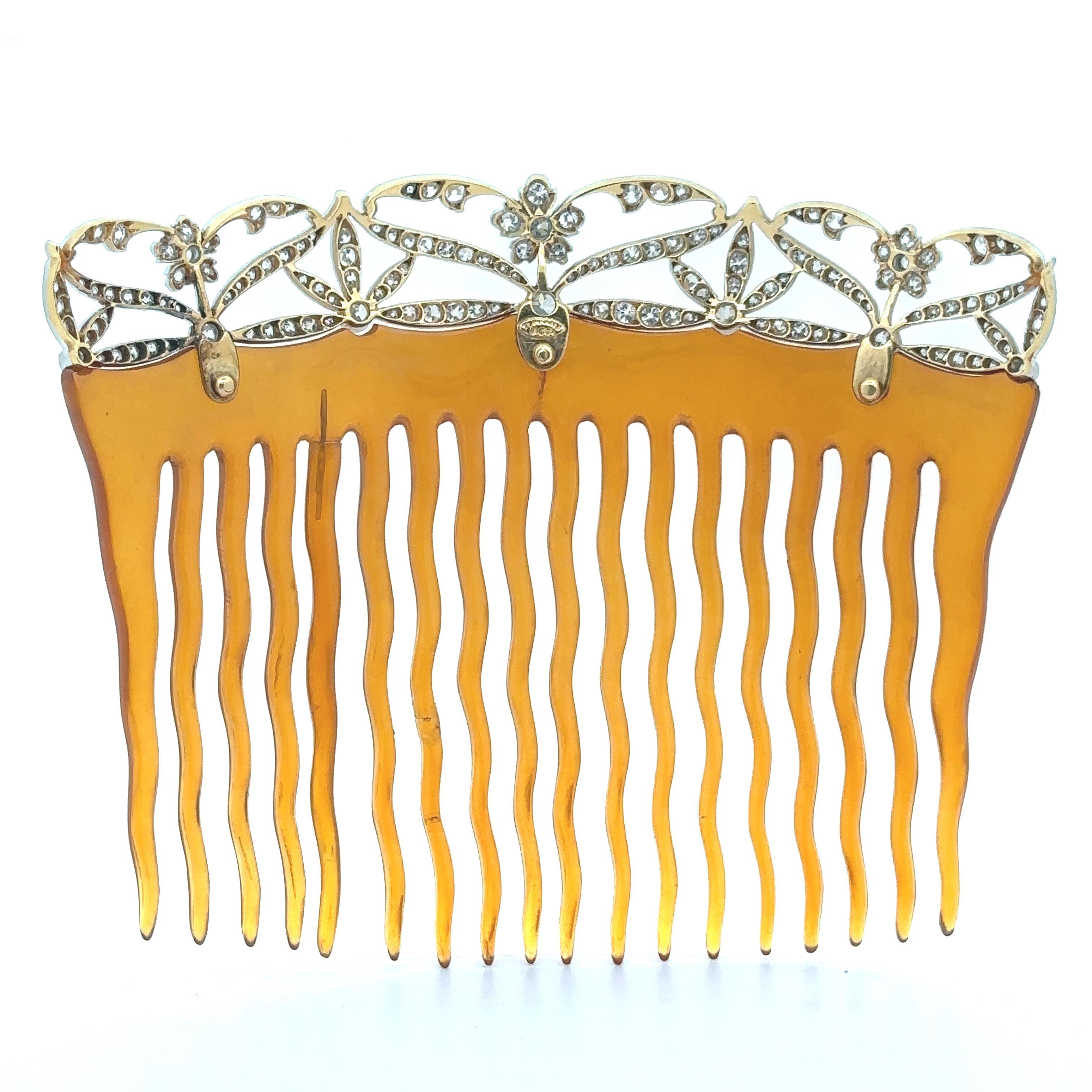 Antique Edwardian Tiffany & Co. Platinum and Gold 5ctw Diamond Comb Bride Veil For Sale 2