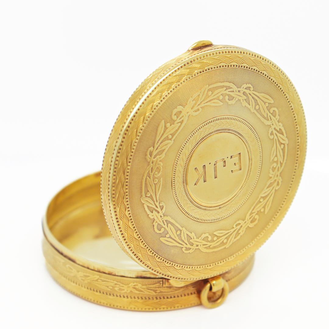 Antike edwardianische Tiffany & Co. Runde 14k Gold Kompakte oder Pillenschachtel 6