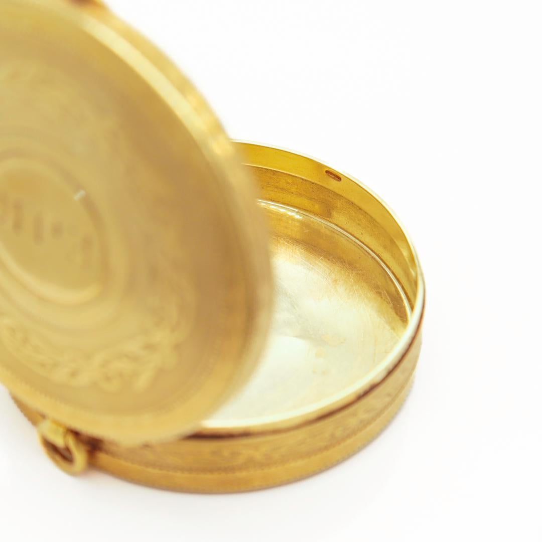 Antike edwardianische Tiffany & Co. Runde 14k Gold Kompakte oder Pillenschachtel 7