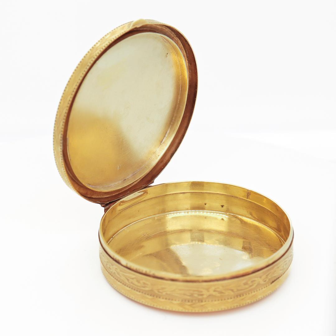Antike edwardianische Tiffany & Co. Runde 14k Gold Kompakte oder Pillenschachtel 9