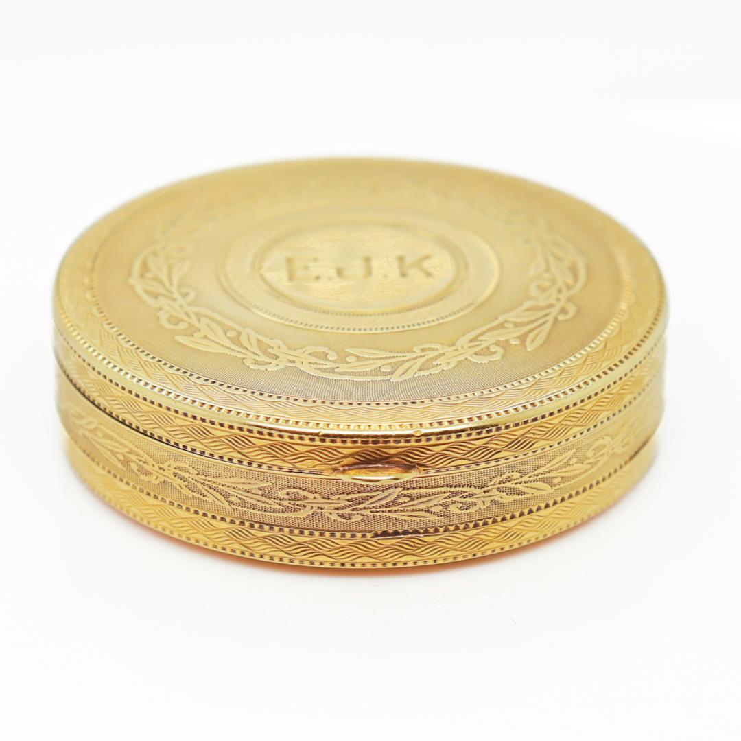 Antike edwardianische Tiffany & Co. Runde 14k Gold Kompakte oder Pillenschachtel (Edwardian)