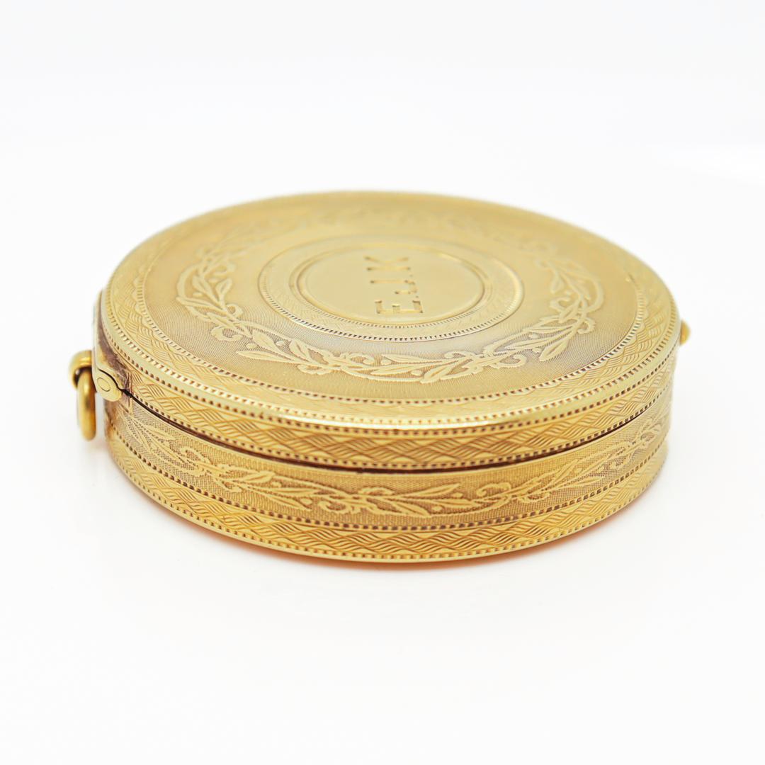 Antique Edwardian Tiffany & Co. Round 14k Gold Compact or Pill Box 1