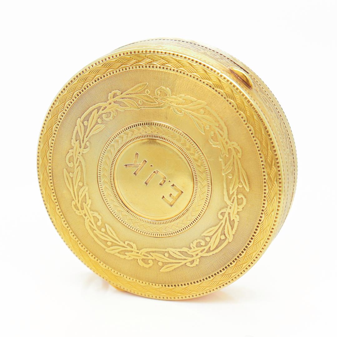 Antike edwardianische Tiffany & Co. Runde 14k Gold Kompakte oder Pillenschachtel 3