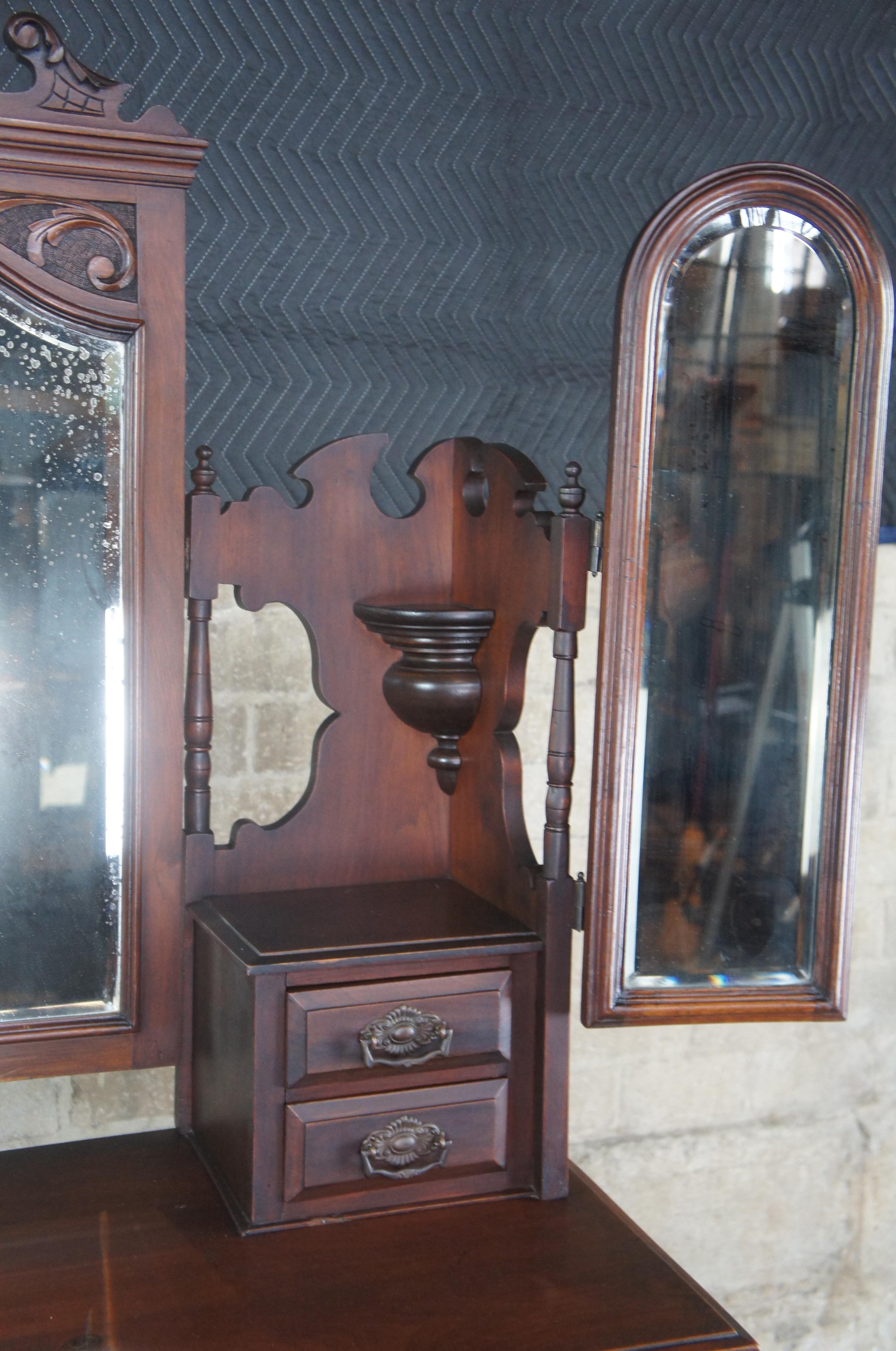 Antique Edwardian Tri Mirrored Vanity Dresser Shaving Stand Eastlake Victorian 4