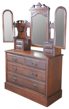 Antique Edwardian Tri Mirrored Vanity Dresser Shaving Stand Eastlake Victorian