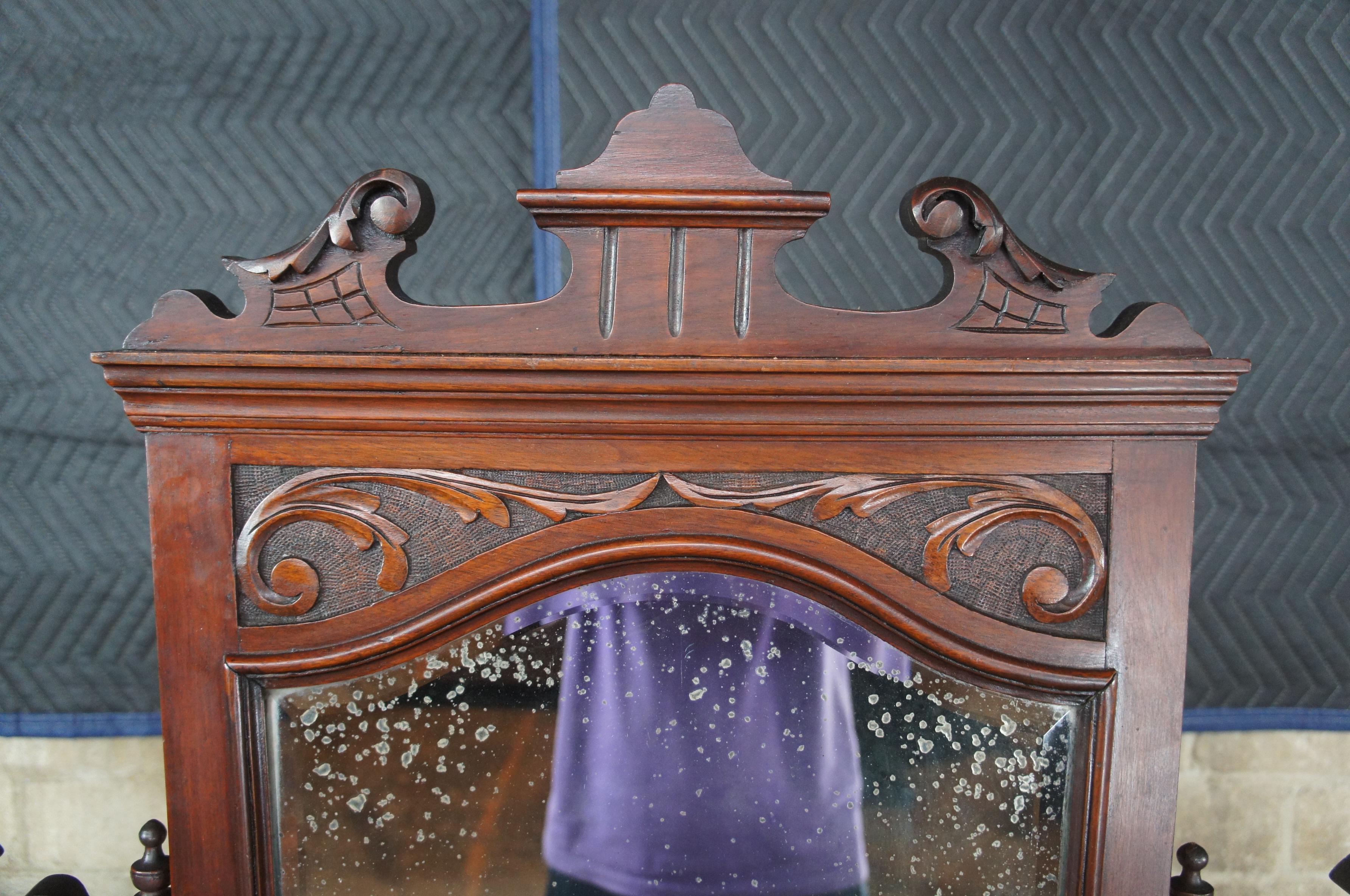 Walnut Antique Edwardian Tri Mirrored Vanity Dresser Shaving Stand Eastlake Victorian