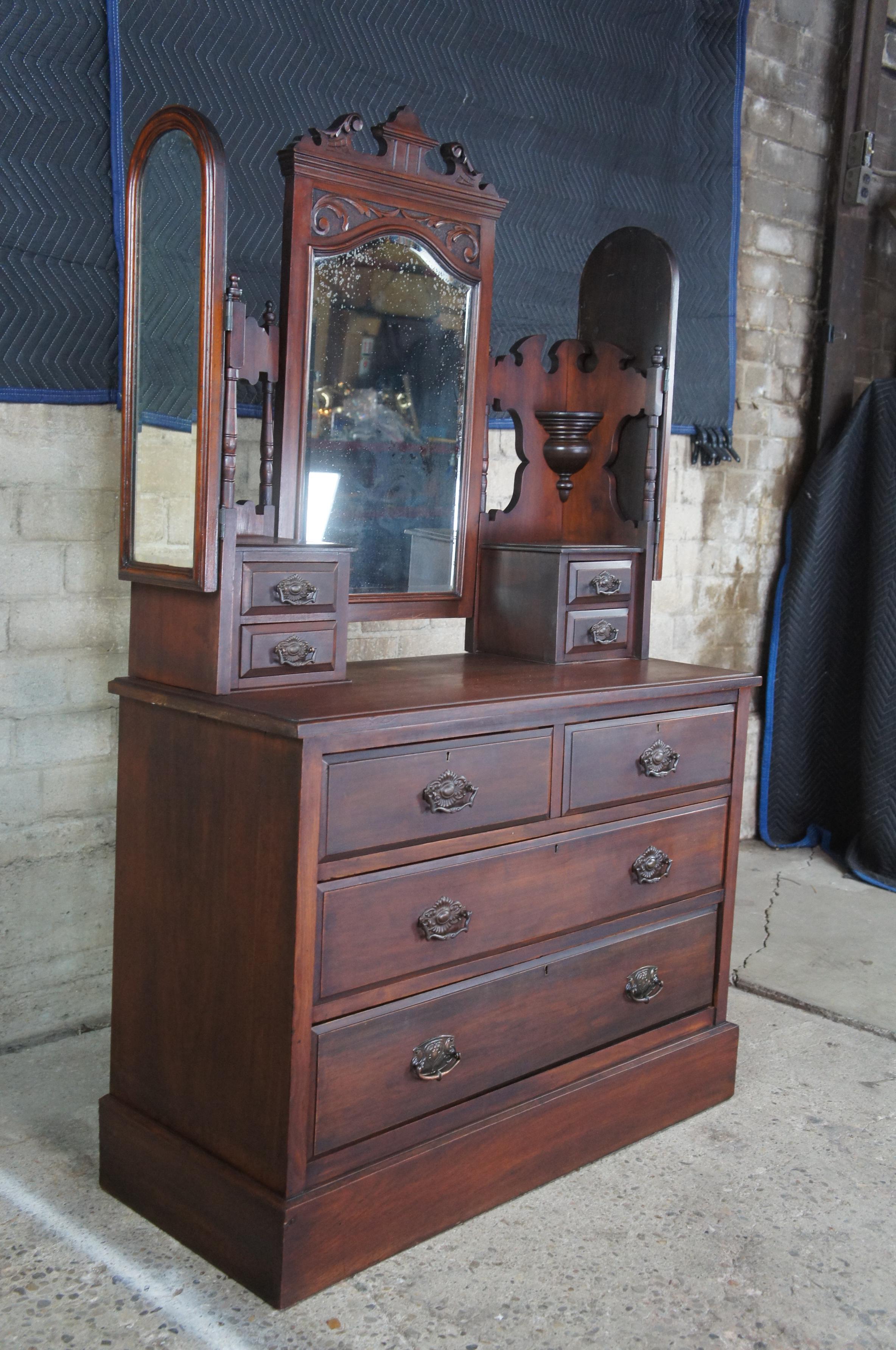 Antique Edwardian Tri Mirrored Vanity Dresser Shaving Stand Eastlake Victorian 1