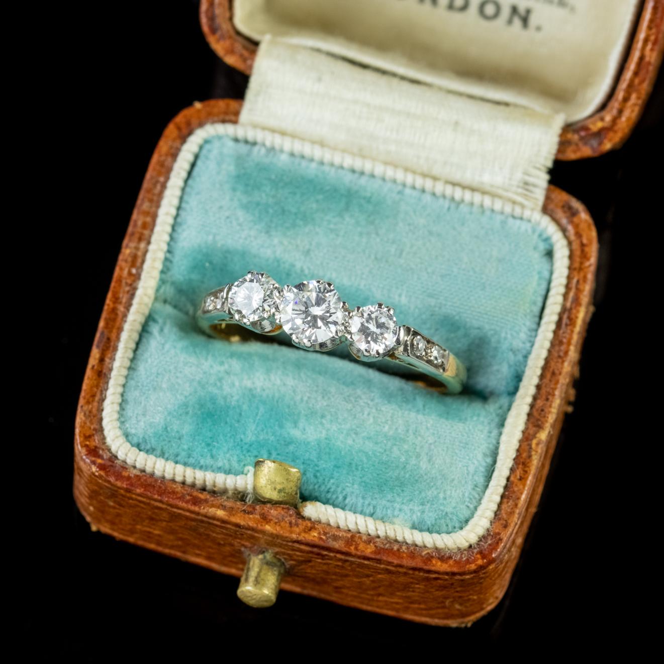 Antique Edwardian Trilogy Diamond Ring Platinum 18 Carat Gold, circa 1910 3