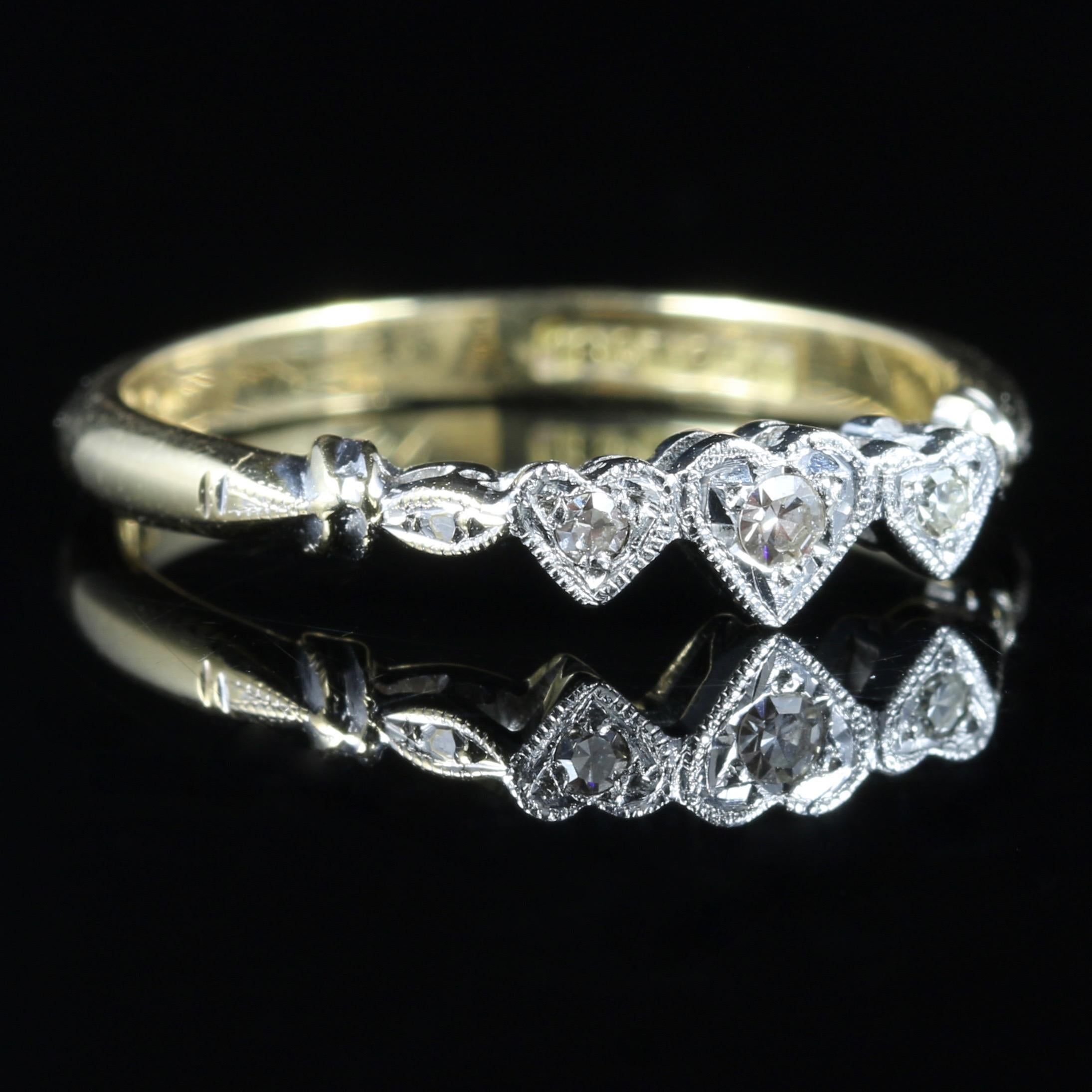 Women's Antique Edwardian Triple Heart Diamond Ring 18 Carat Plat, circa 1915