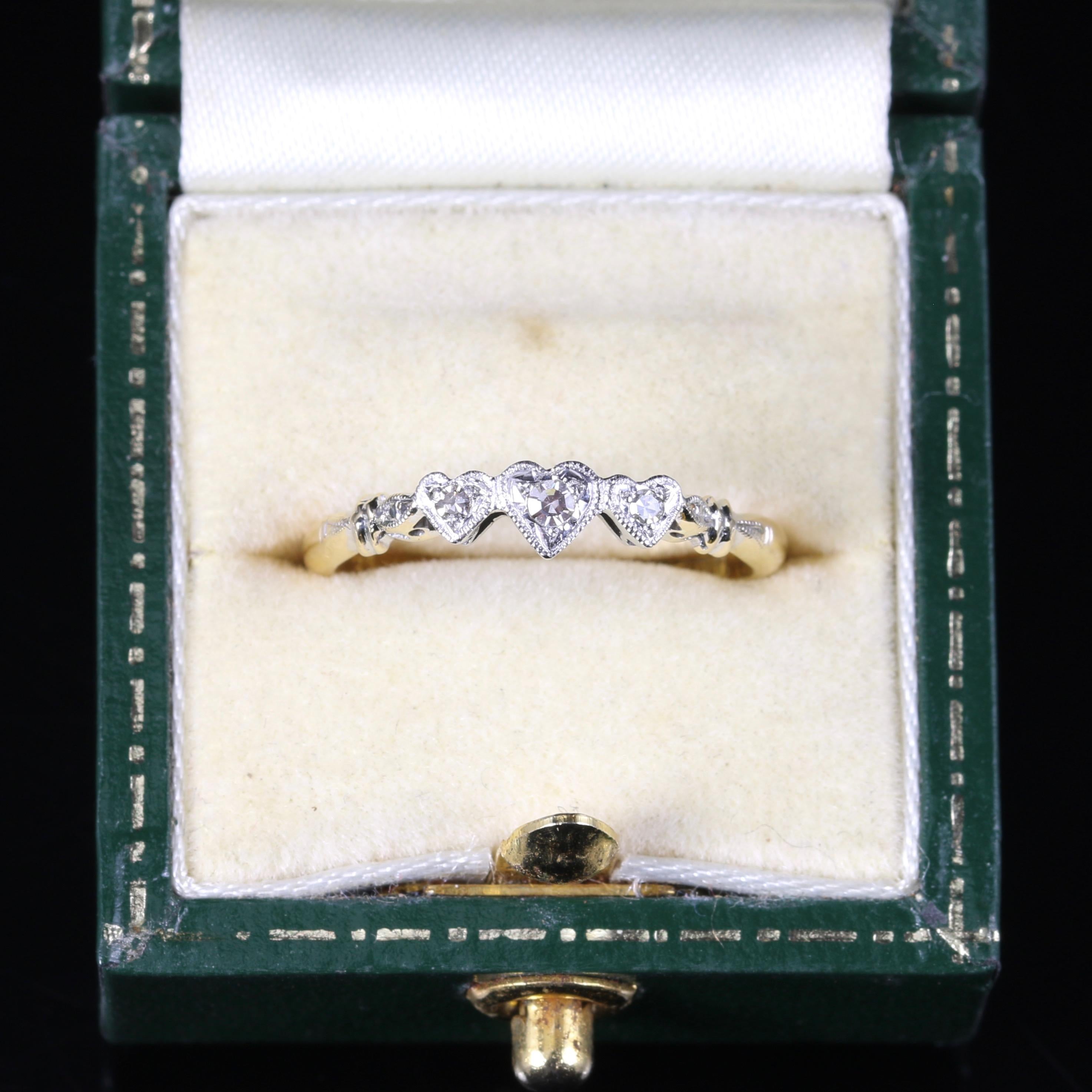Antique Edwardian Triple Heart Diamond Ring 18 Carat Plat, circa 1915 4