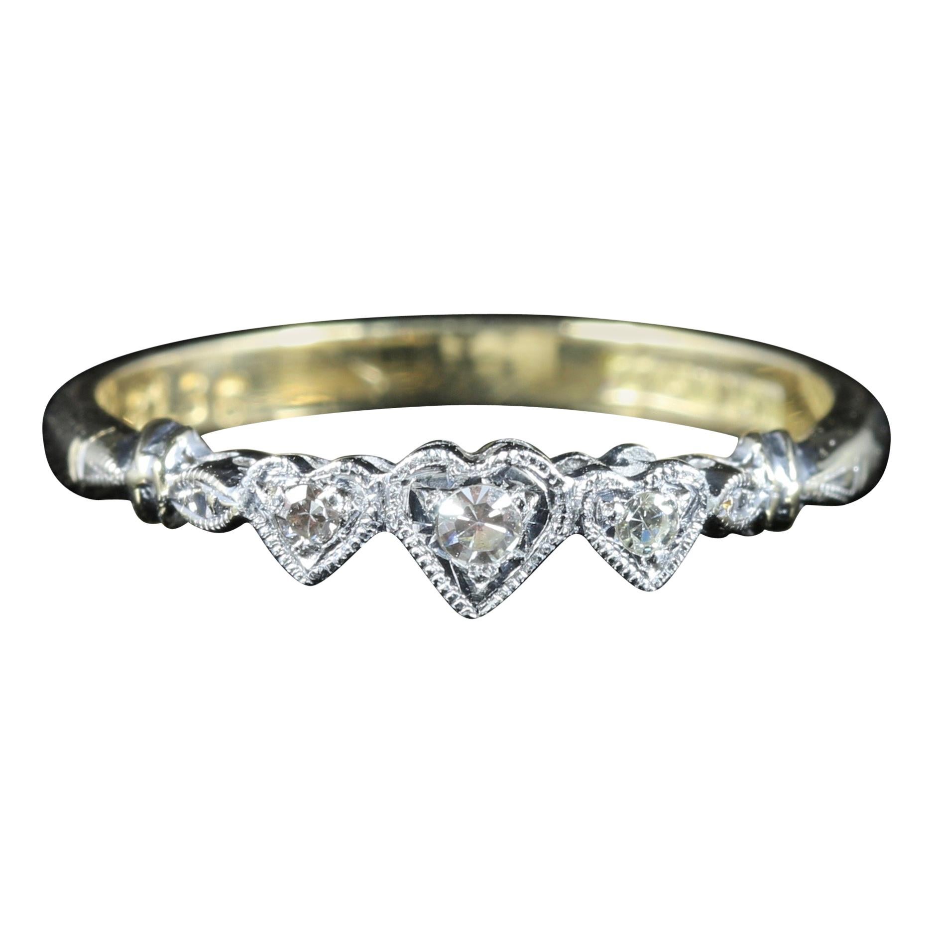 Antique Edwardian Triple Heart Diamond Ring 18 Carat Plat, circa 1915