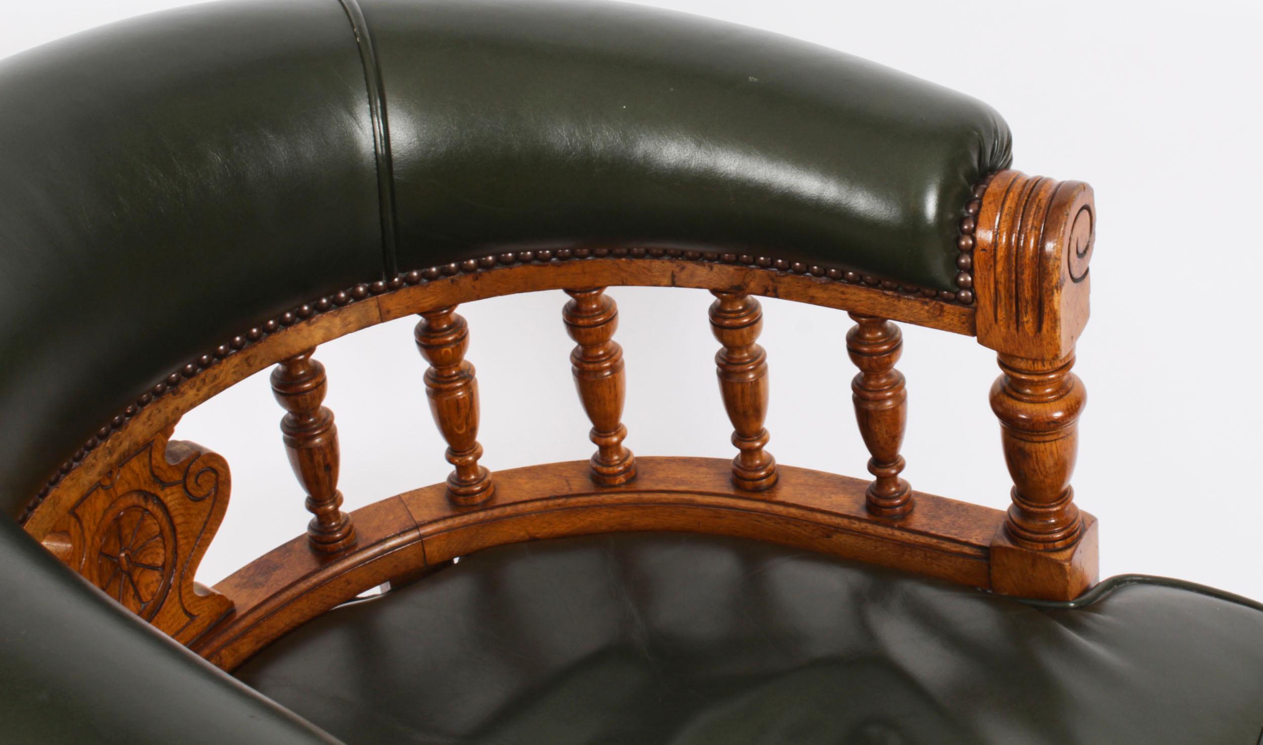 Antique fauteuil de bureau à baignoire Edwardien cuir vert tapissé Circa 1910 8