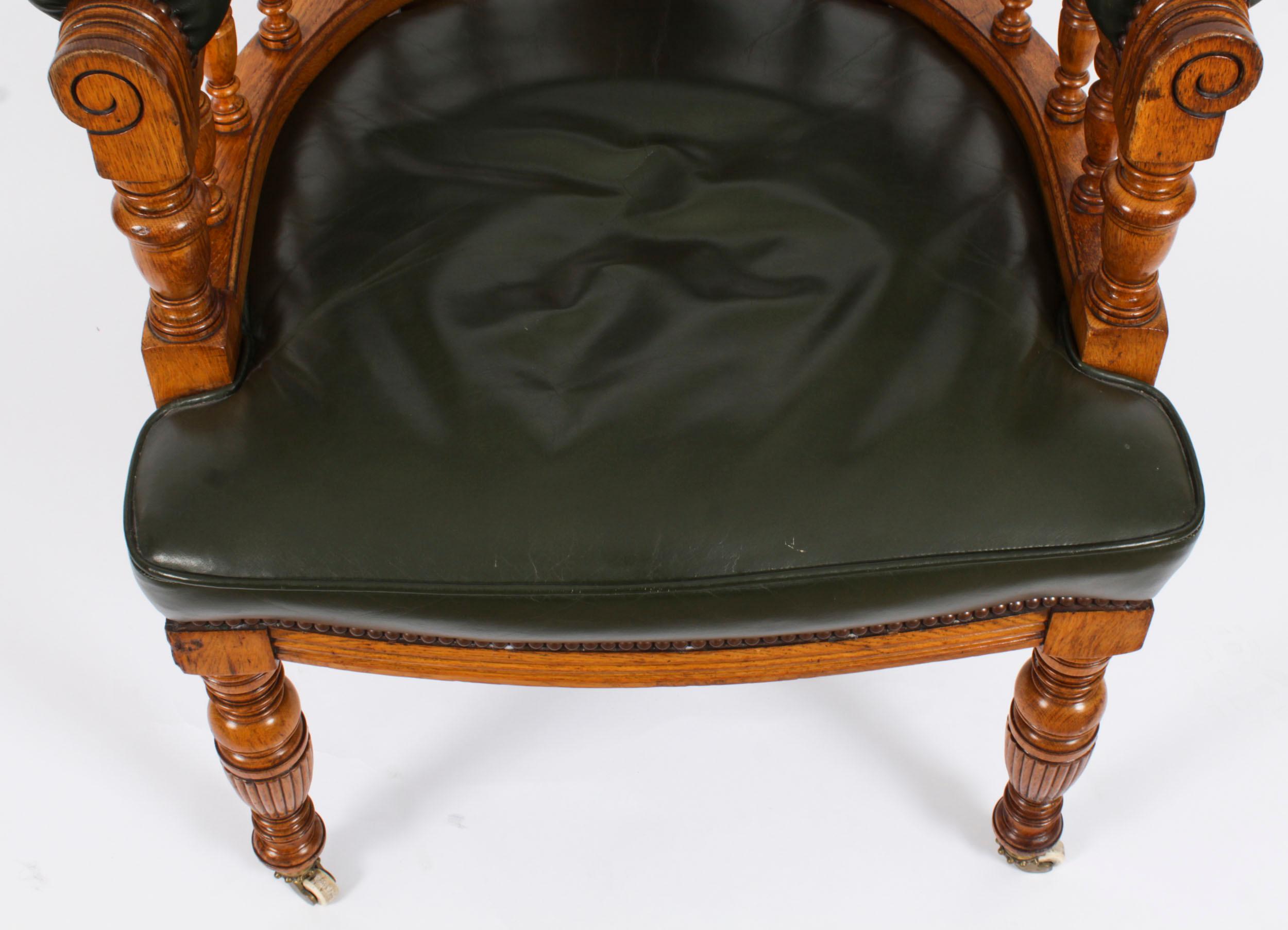 Antique Edwardian Tub Desk Armchair Green Leather Upholstered Circa 1910 For Sale 4