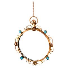 Antique Edwardian Turquoise 9ct Gold Glass Locket Necklace