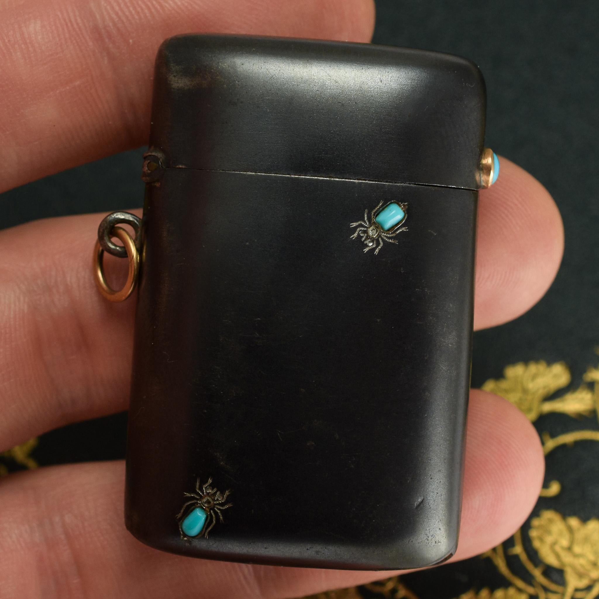 Antique Edwardian Turquoise Diamond Bugs Vesta Case 2
