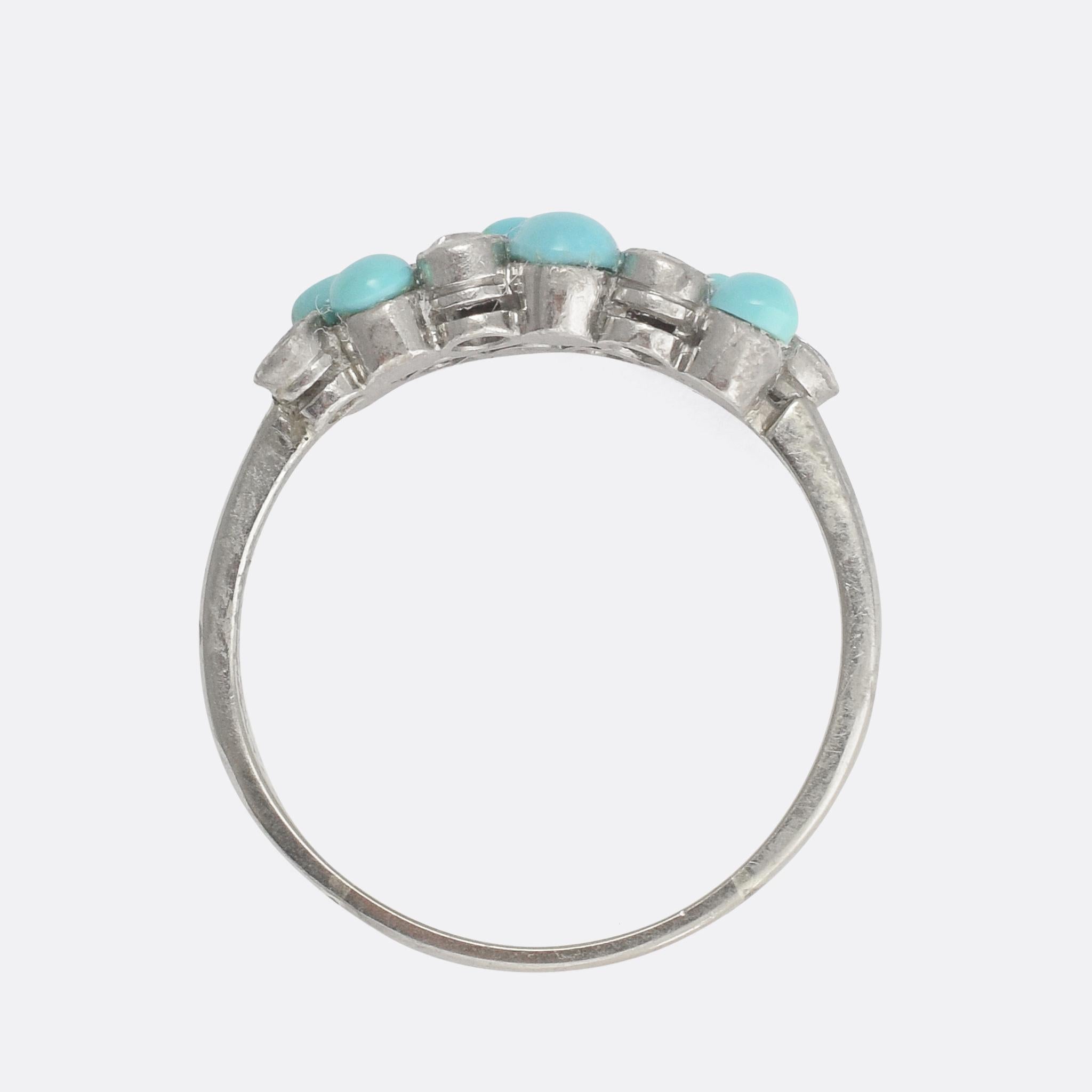 Women's Antique Edwardian Turquoise Diamond Double Row Ring
